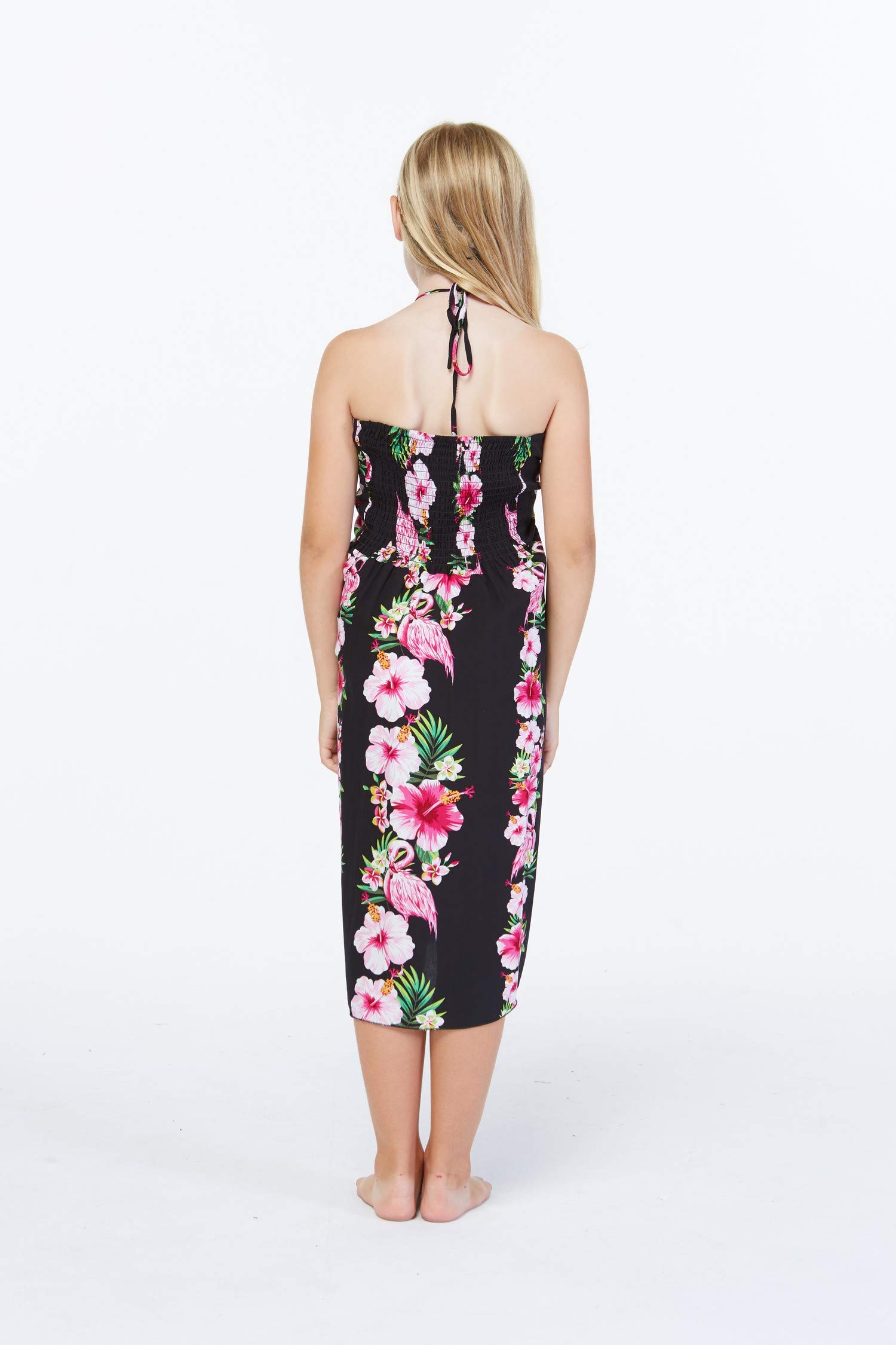 Hawaiian Luau Matching Mother Daughter Outfits - Pink Hibiscus Vine Tank Top & Halter Dress Set for Beach Party, Summer Vacation, and Family Photos