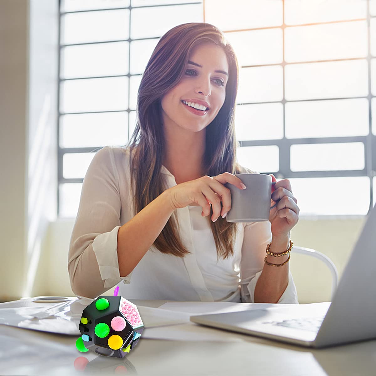 PAPOLGO 12-Sided Fidget Cube Toy for Stress Relief & Anxiety - ADHD Focus Aid, Autism Sensory Toy for Kids & Adults - Perfect for Office, School & Travel (Black / B2)