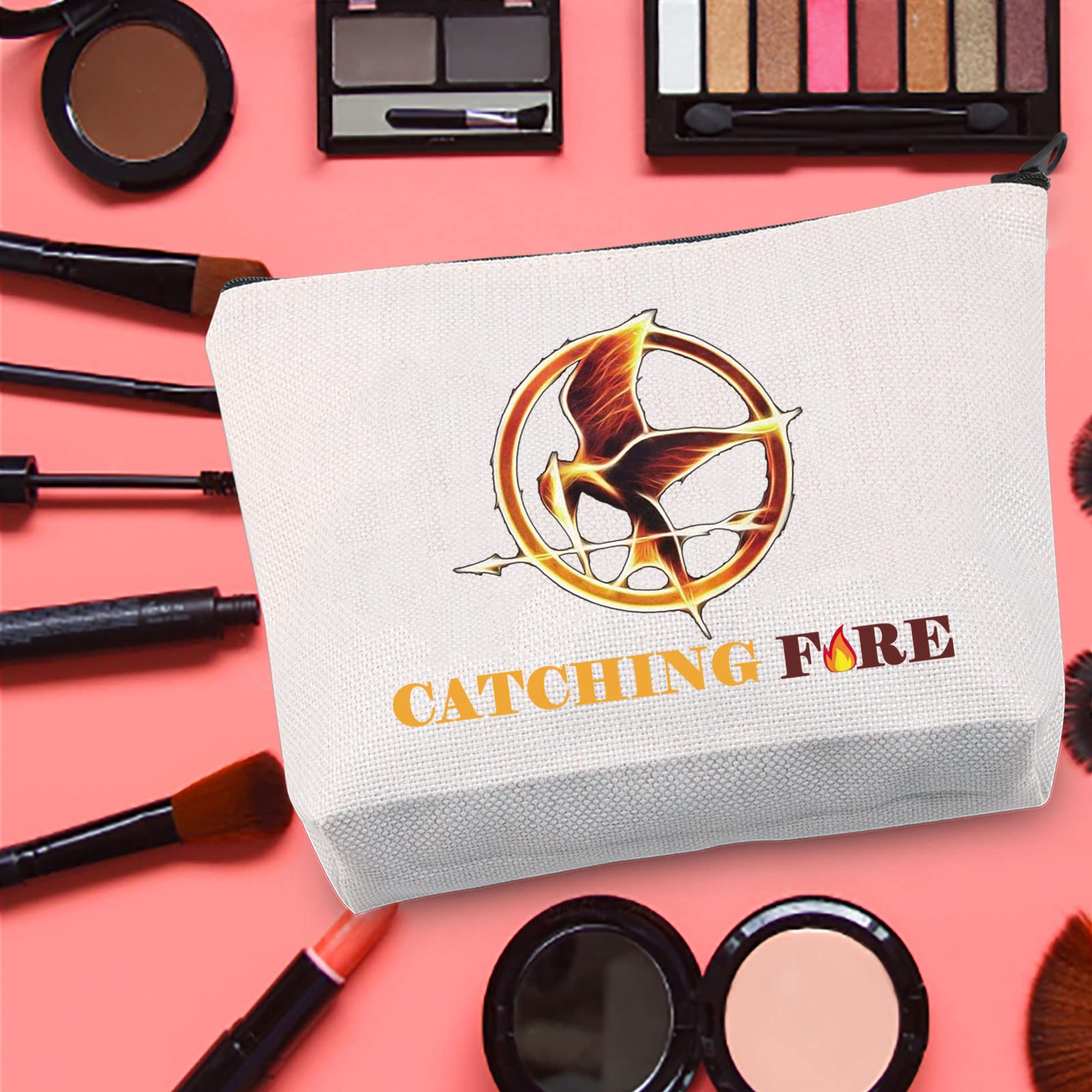 LEVLO Hunger Games Inspired Cosmetic Makeup Bag - Fire Themed Zipper Pouch for Makeup, Travel & Storage | Perfect Gift for Fans, Cosplay & Everyday Use