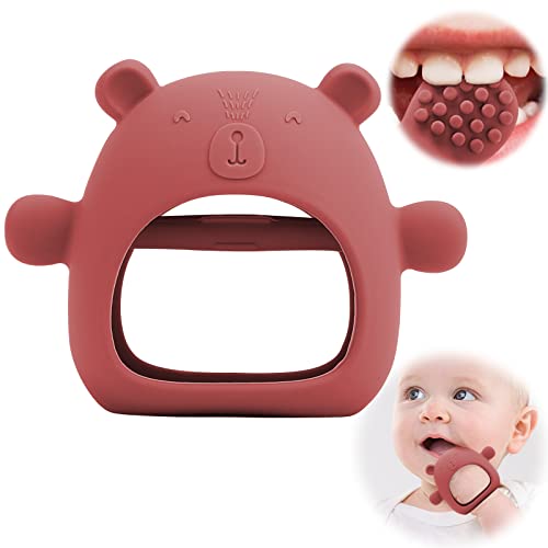 QANGCE Baby Teething Toys for 0-6 Months - Food Grade Silicone Teether with Anti-Drop Design & Massage Granules to Soothe Teething Pain - Pacifier for Infants (Jujube Red) - Perfect for Home, Travel & Daycare Use