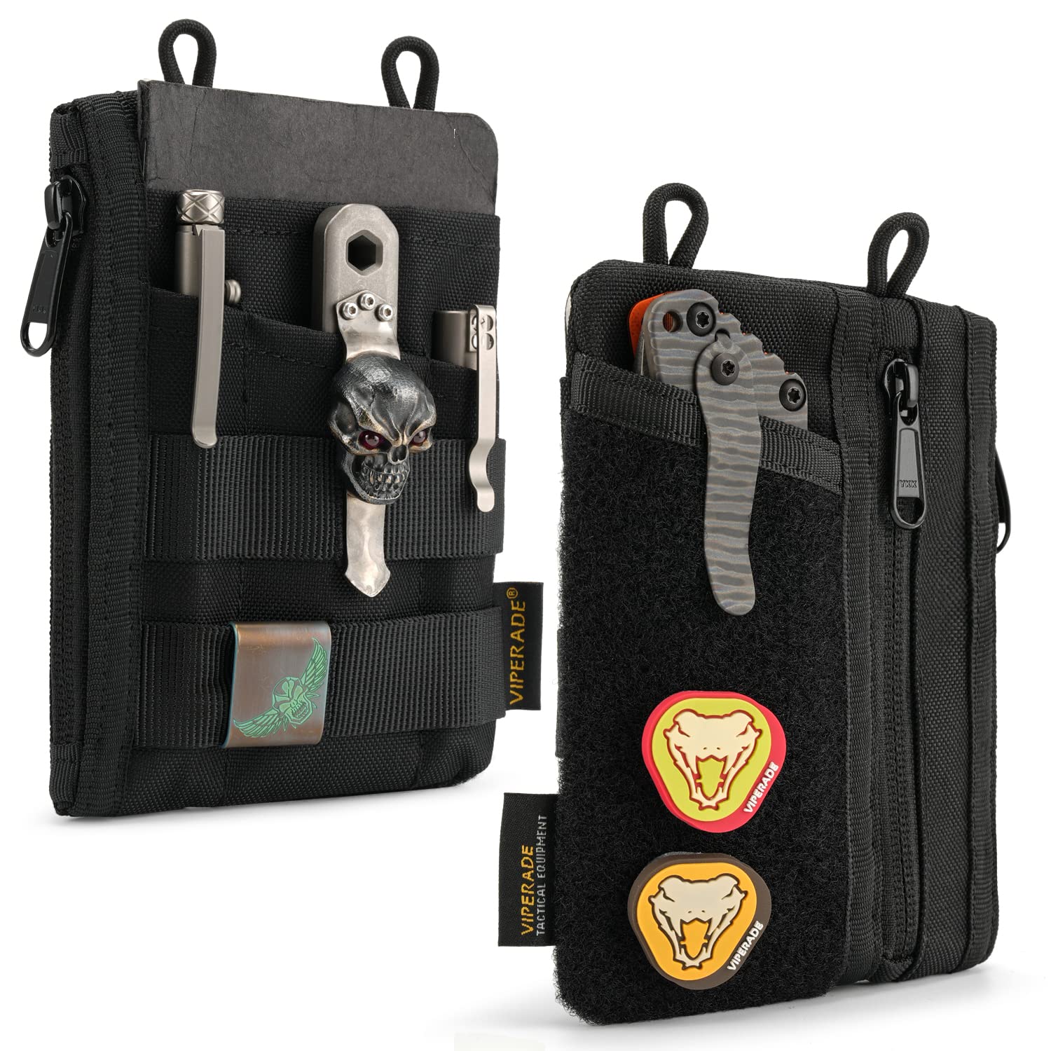 Viperade VE16 EDC Pouch - 7 Pocket Tactical Organizer for Men | Small Multi-Tool Pouch with Hook & Loop Closure | Perfect for Everyday Carry, Camping & Outdoor Gear (Black)