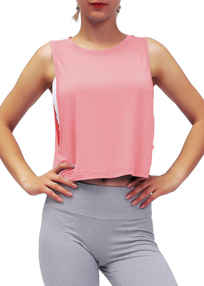 Mippo Women's Breathable Mesh Back Workout Crop Top - Loose Fit Gym Running Tank Top for Yoga, Fitness & Casual Wear