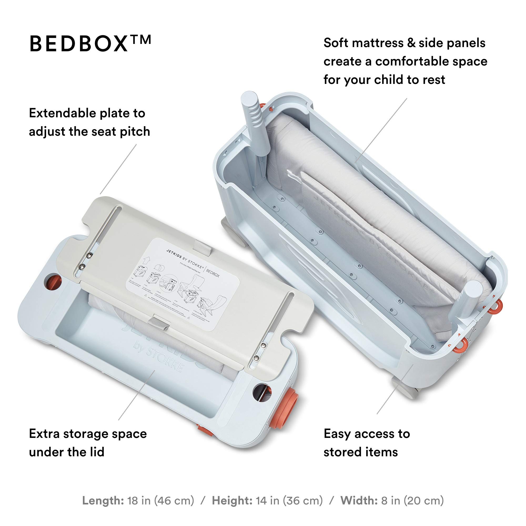 JetKids Stokke Travel Bundle for Toddlers 2-7 Years (77 lbs) - Blue Ride-On Suitcase with BedBox & Backpack - Airplane Essentials for Kids Travel, Road Trips & Family Vacations