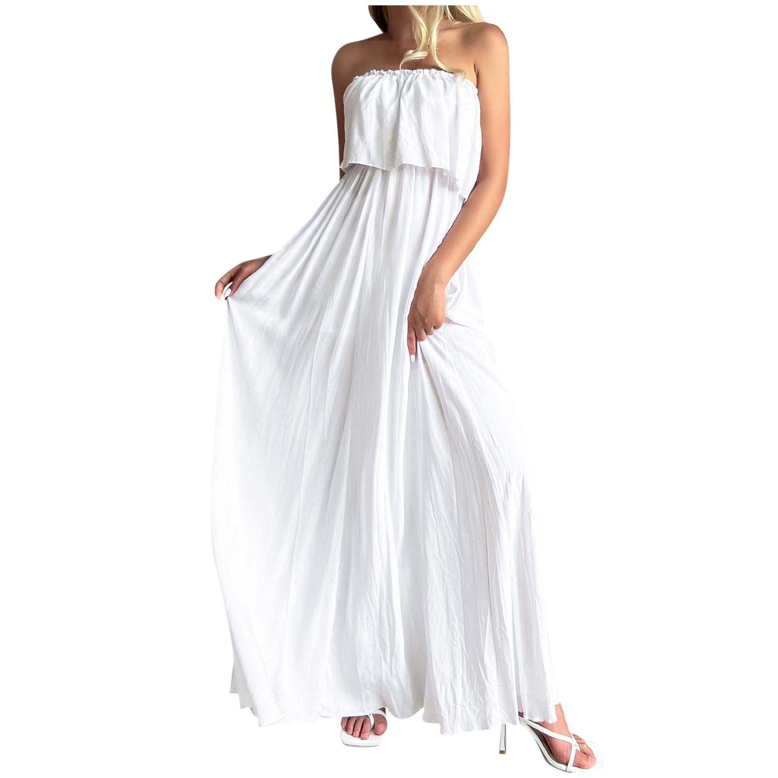 Women's Casual Off Shoulder Tube Top Maxi Dress - Boho Elegant Summer Beach Sundress for Holiday, Vacation & Outdoor Parties