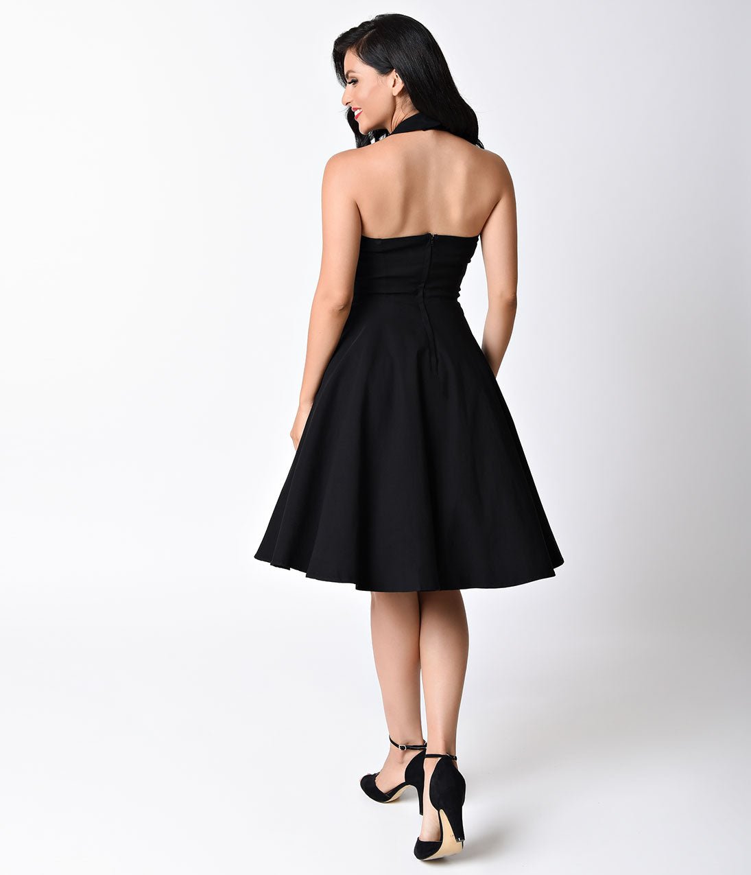 Vintage Black Criss Cross Halter Rita Flare Dress - Retro Swing Dress for Women, Perfect for Parties, Date Nights & Special Occasions