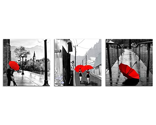 Couple Red Umbrellas