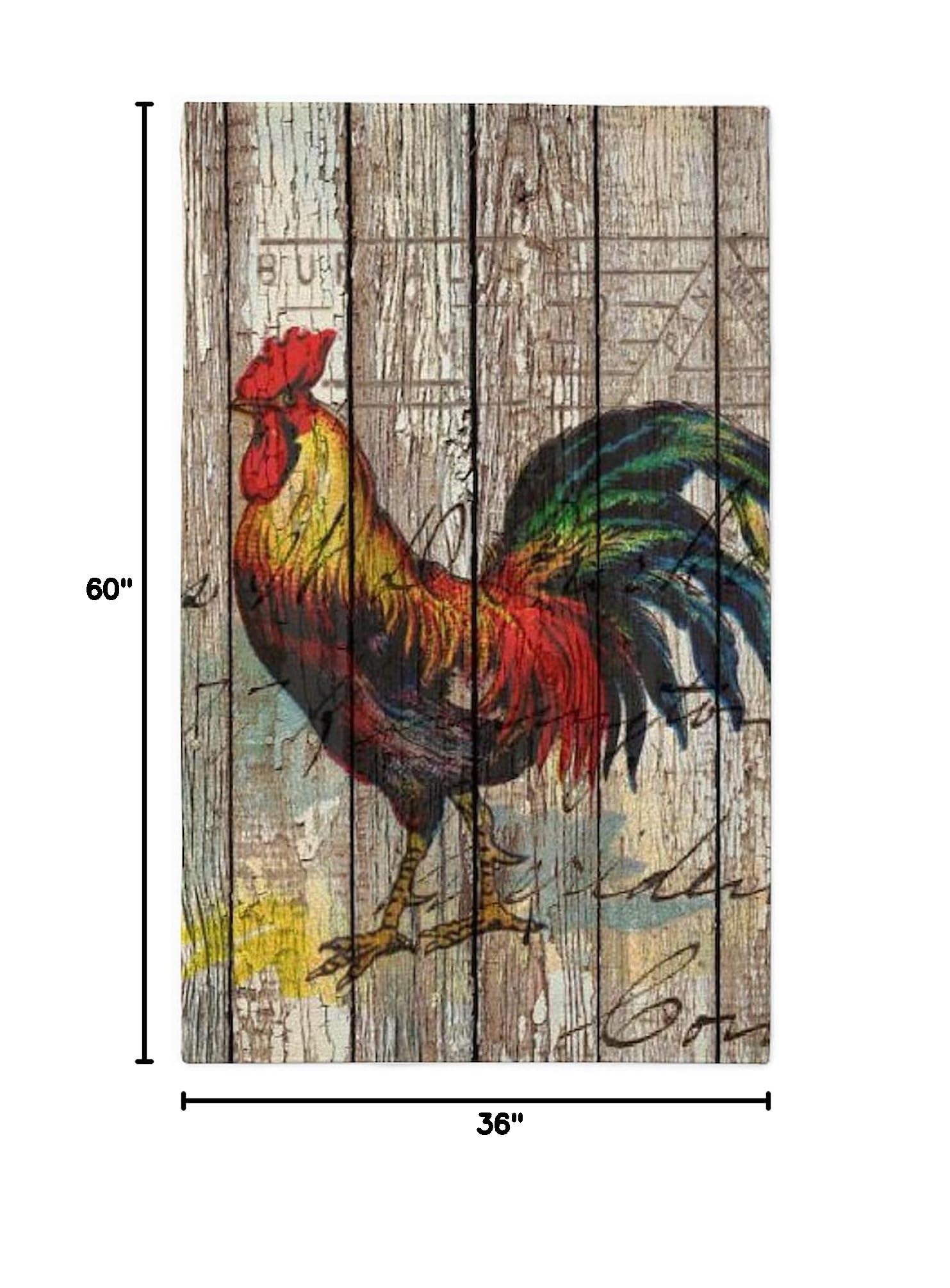 Rustic Farm Country Rooster Area Rug - Decorative Fabric Throw Rug for Living Room, Bedroom & Kitchen | Non-Slip Home Decor Mat