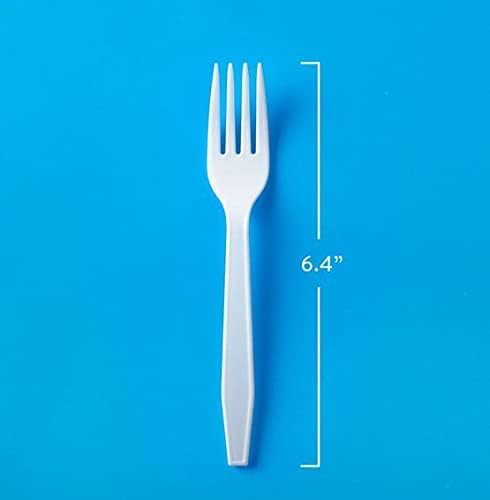 Heavyweight White Plastic Disposable Cutlery Set - 100-Pack Spoons, Forks & Knives for Home, Office, Picnics & Catering | Durable & Eco-Friendly Utensils for Parties, BBQs & Takeout Meals