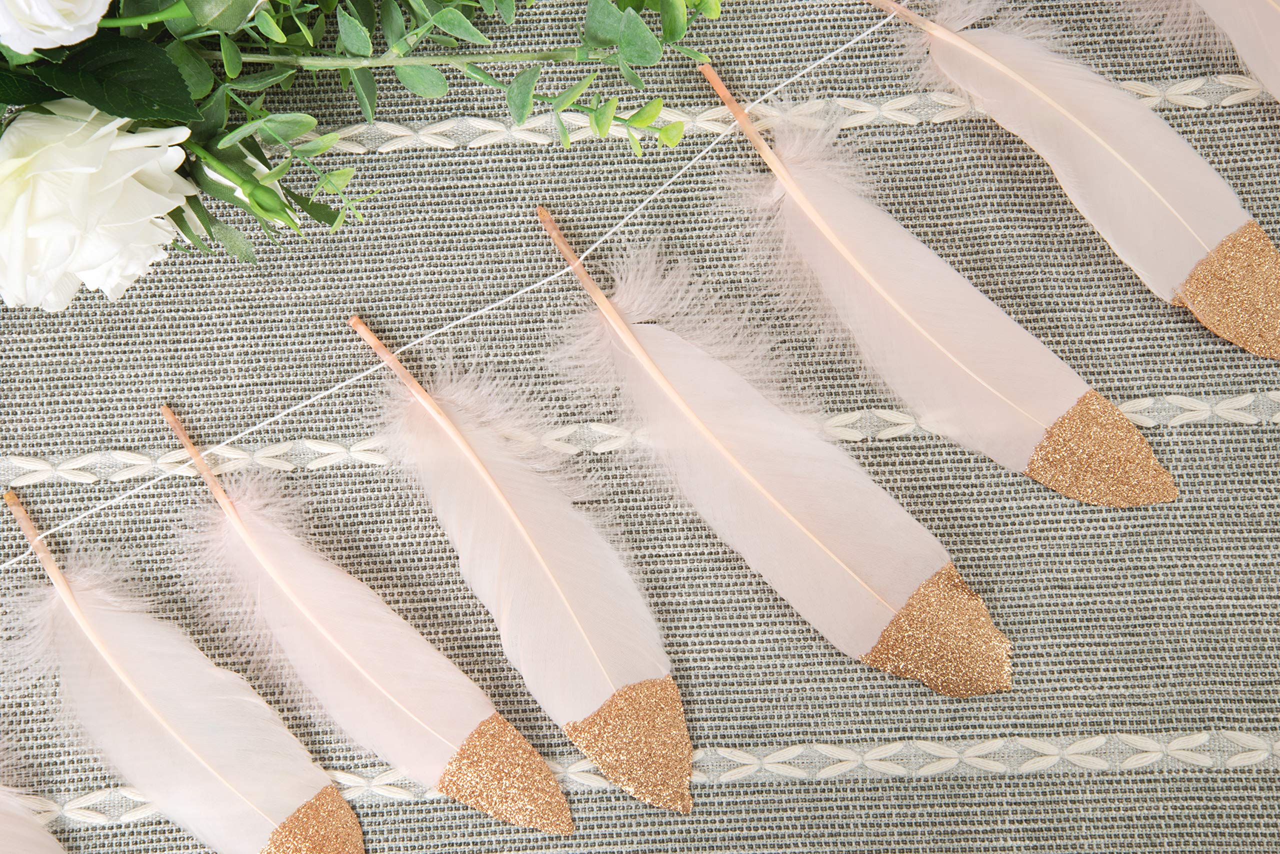 LOVENJOY 15pcs Gold Glitter Feather Garland Decor - DIY Room Teepee, Wedding, Nursery, Baby Shower Decoration | Perfect for Boho Home Decor, Birthday Parties & Photo Backdrops