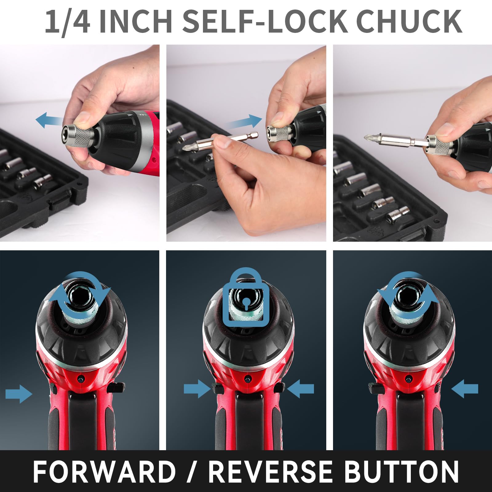 C P CHANTPOWER 4V Cordless Electric Screwdriver Set - 6+1 Torque Settings, 1/4