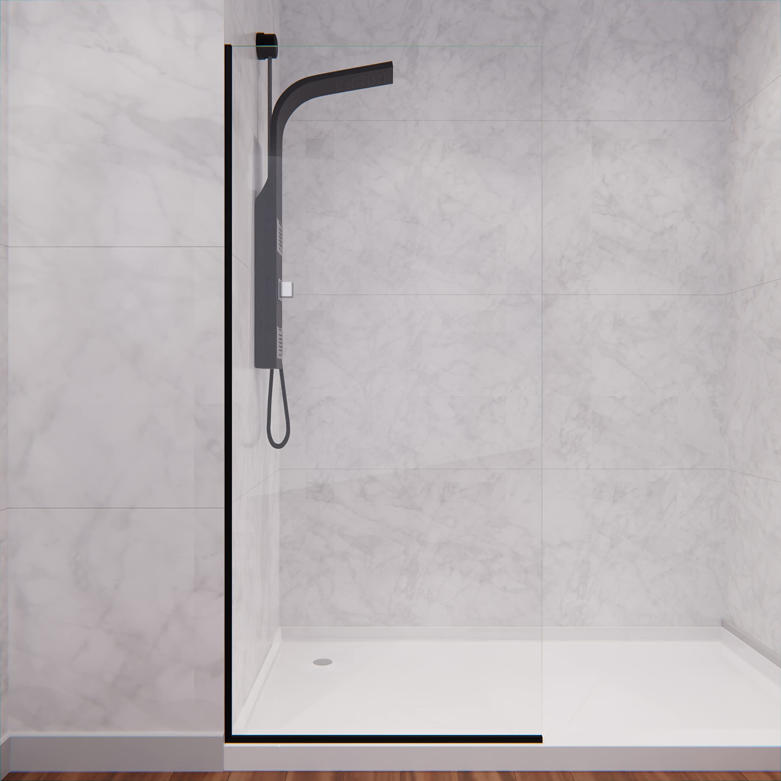 ANZZI 74 x 34 Inch Frameless Fixed Glass Shower Screen Door - Matte Black Finish with Veil Water Repellent Technology | Clear Tempered Glass Single Panel for Bathroom & Shower Enclosure | Complete Hardware Kit for Easy Installation | Perfect for Modern Home & Spa-Like Bathroom Experience