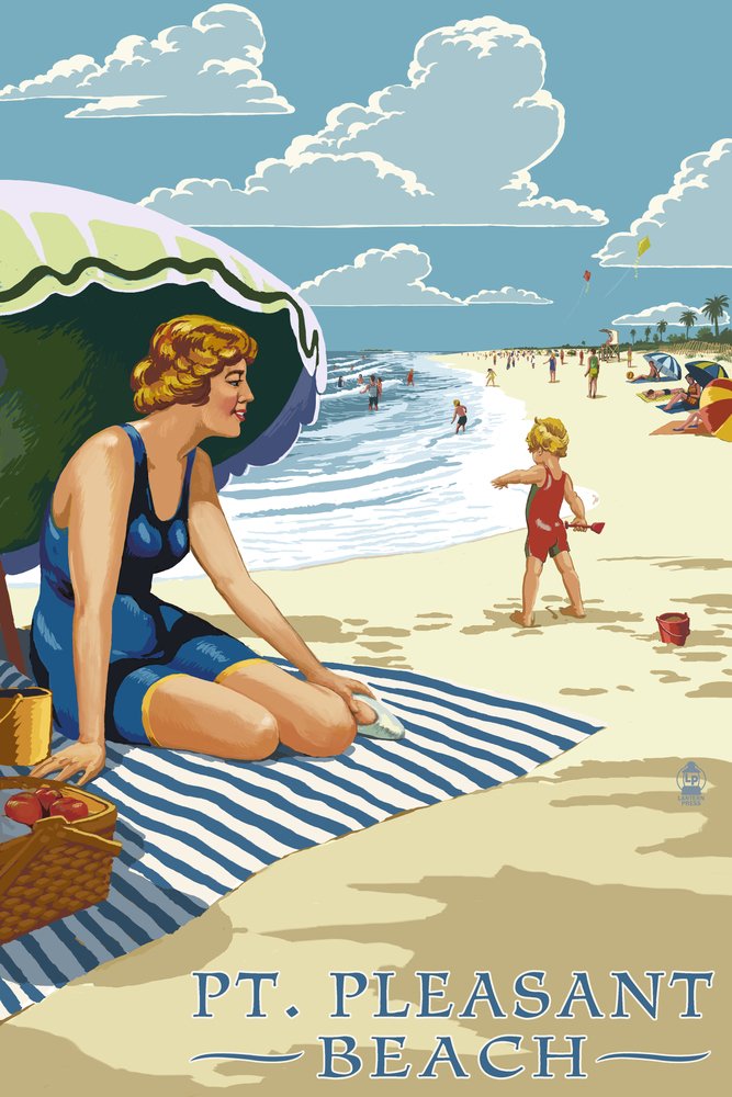 24x36 Gallery Quality Metal Wall Art - Woman on the Beach at Pt. Pleasant NJ - Premium Aluminum Decor for Living Room, Bedroom & Office