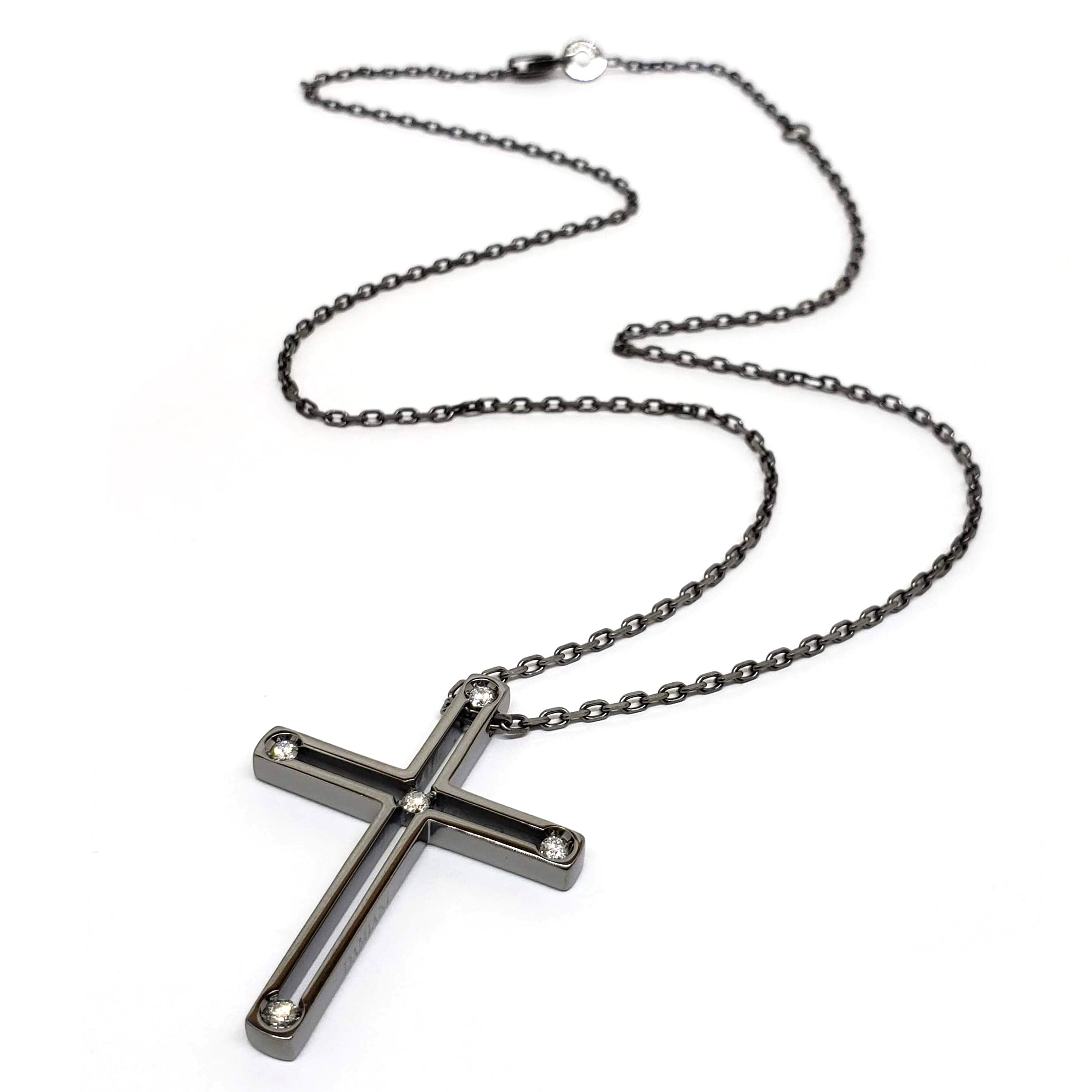 Damiani Black Cross Pendant Necklace - 18K Gold & Diamond Accents for Men & Women | Perfect for Gifts, Weddings & Religious Occasions