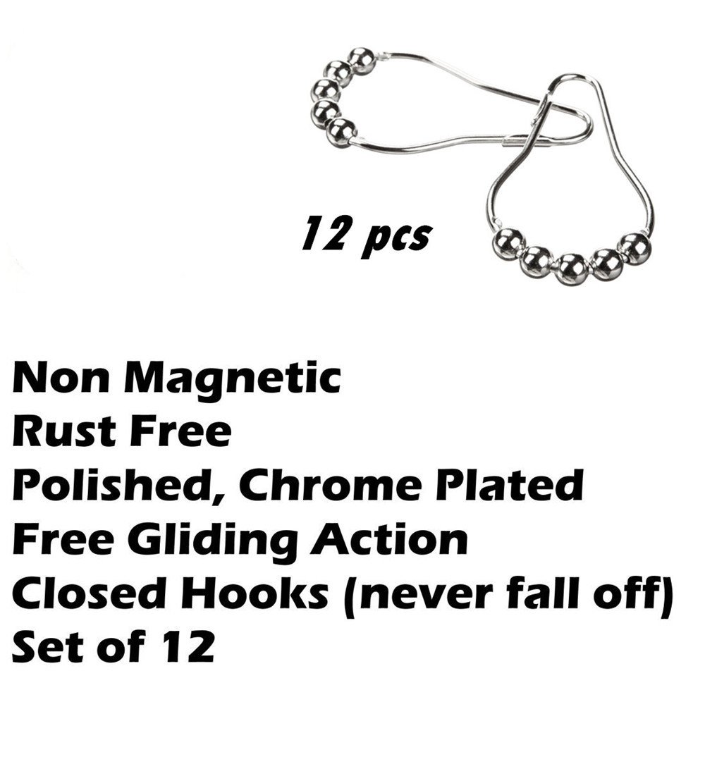 Uigos Rust-Resistant Shower Curtain Hooks & Rings - 12 Pack Chrome Finish for Bathroom Shower Rods | Durable Metal Hooks for Bathtub, Shower Stall & Spa Decor