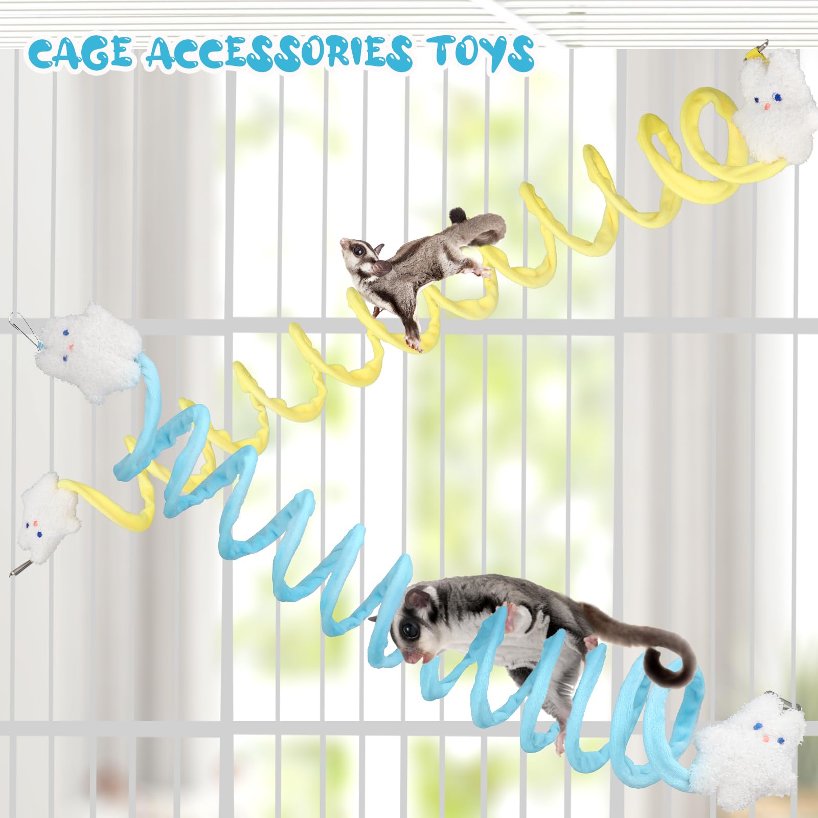 2 Pack Sugar Glider Climbing Toys - Soft Elastic Rat Climbing Mats with Mini Dolls for Small Pets | Cage Enrichment Accessories for Sugar Gliders, Hamsters, Squirrels & Guinea Pigs | Perfect for Playtime & Exercise in Small Animal Habitats