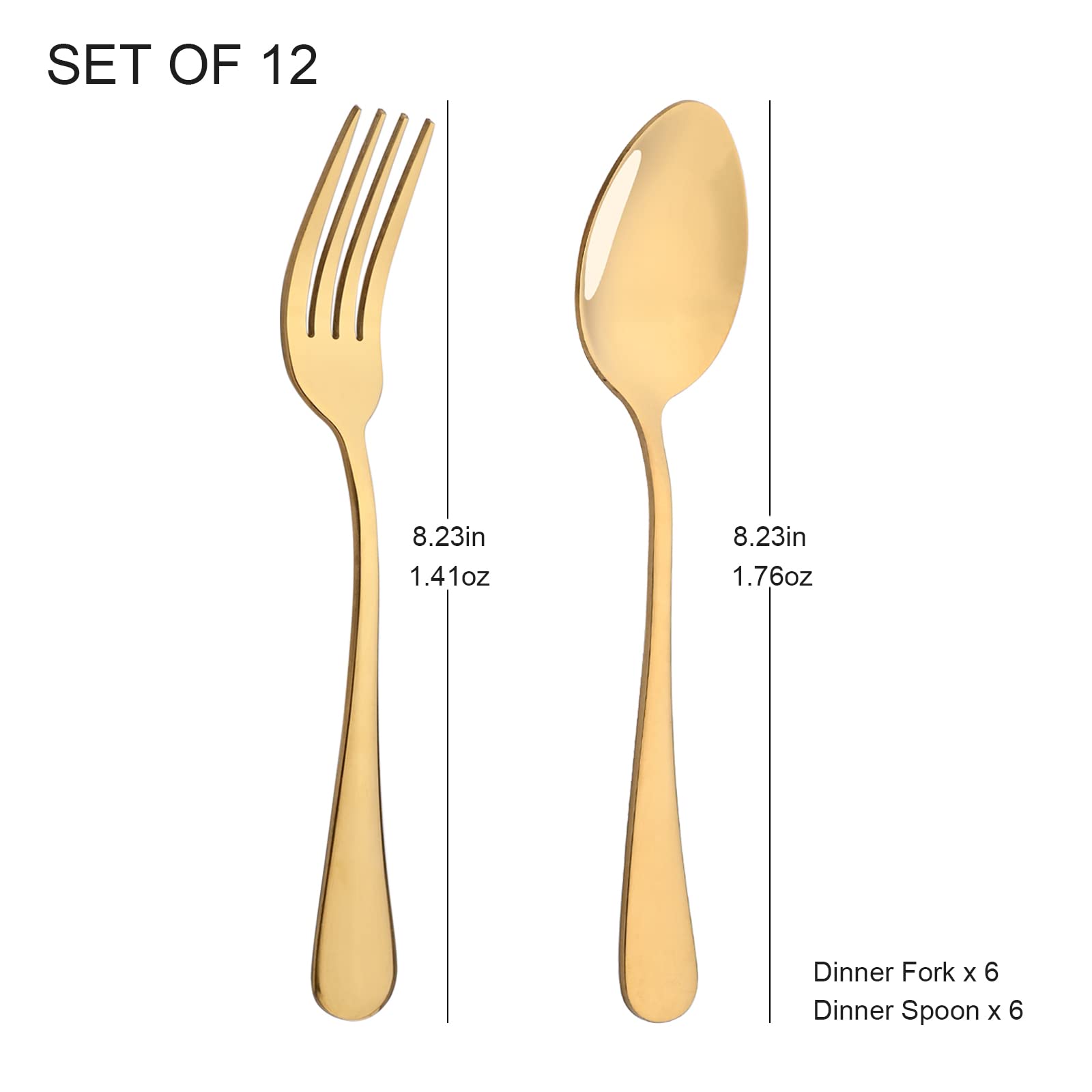 Premium 12-Piece Gold Stainless Steel Flatware Set - Mirror Polished Dinner Forks & Spoons (8