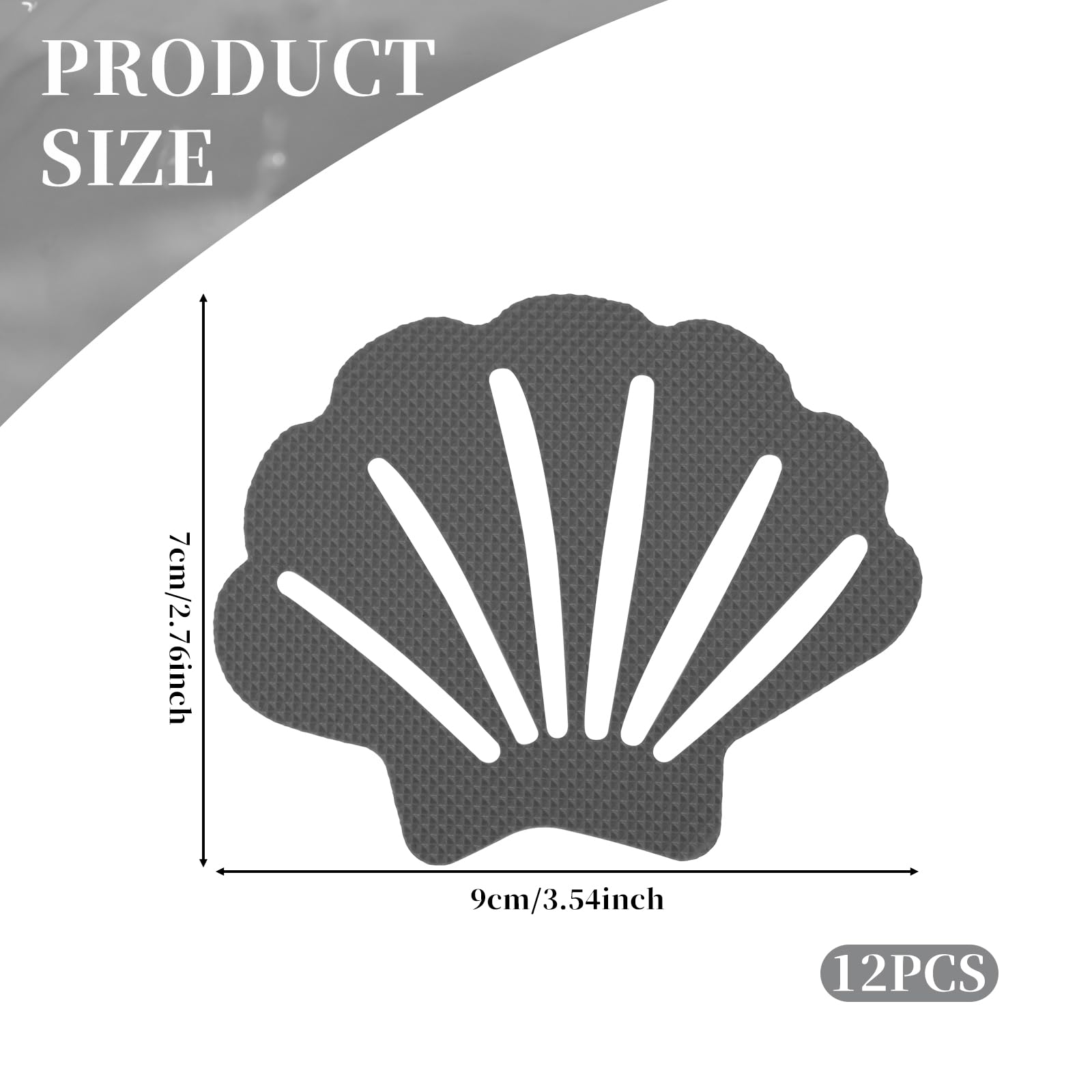 12 Pack Non-Slip Shower Stickers - Anti-Skid Bath Tub Safety Decals for Adults, Kids & Elderly - Shell Shaped Adhesive Treads for Showers, Bathtubs, Stairs, Ladders & Boats (Grey) - Prevent Slips & Falls in Wet Areas