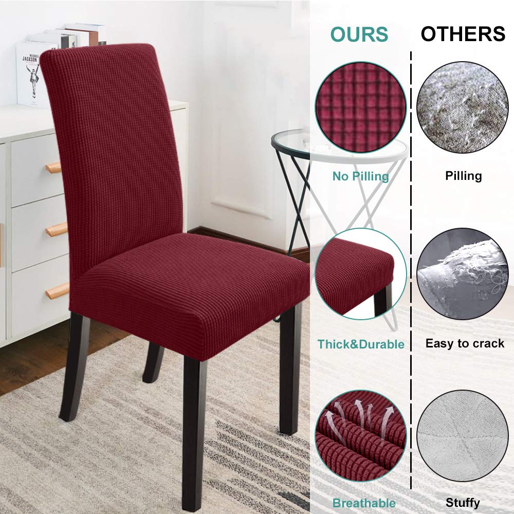 Premium Stretch Dining Chair Covers Set of 8 - Washable Parsons Chair Slipcovers for Dining Room, Wine Red - Perfect for Home, Restaurant, and Wedding Decor
