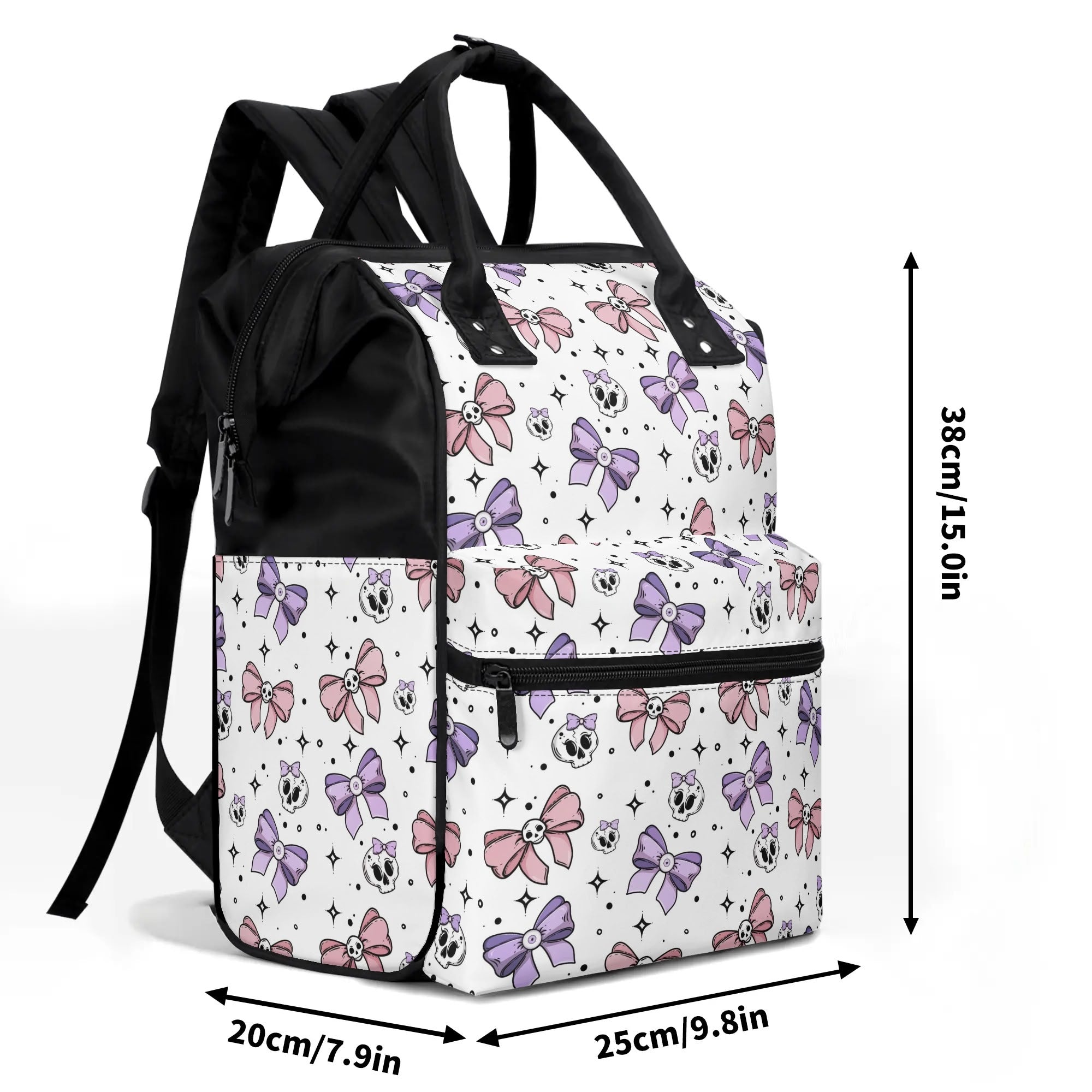 Stylish Cute Bows and Skulls Print Large Capacity Diaper Backpack - Waterproof Baby Bag for Moms with Multiple Pockets | Perfect for Travel, Daycare, and On-the-Go Parenting