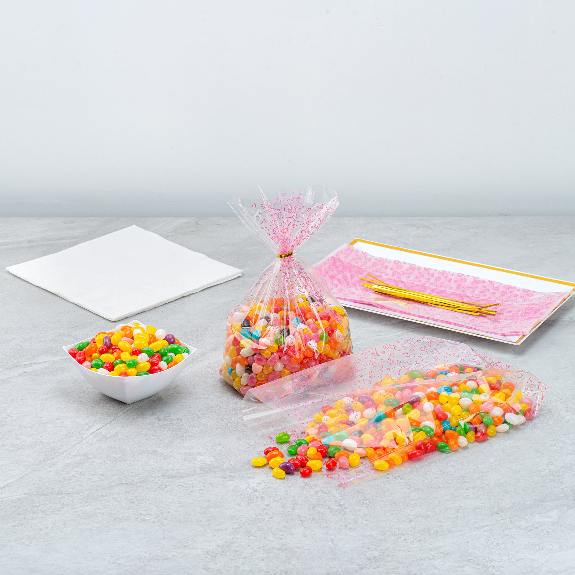 Winged Hearts Plastic Candy Bags - Gusseted 5 x 3 x 11 Inches - Bulk 4000 Count Box for Party Favors, Wedding Treats & Candy Packaging