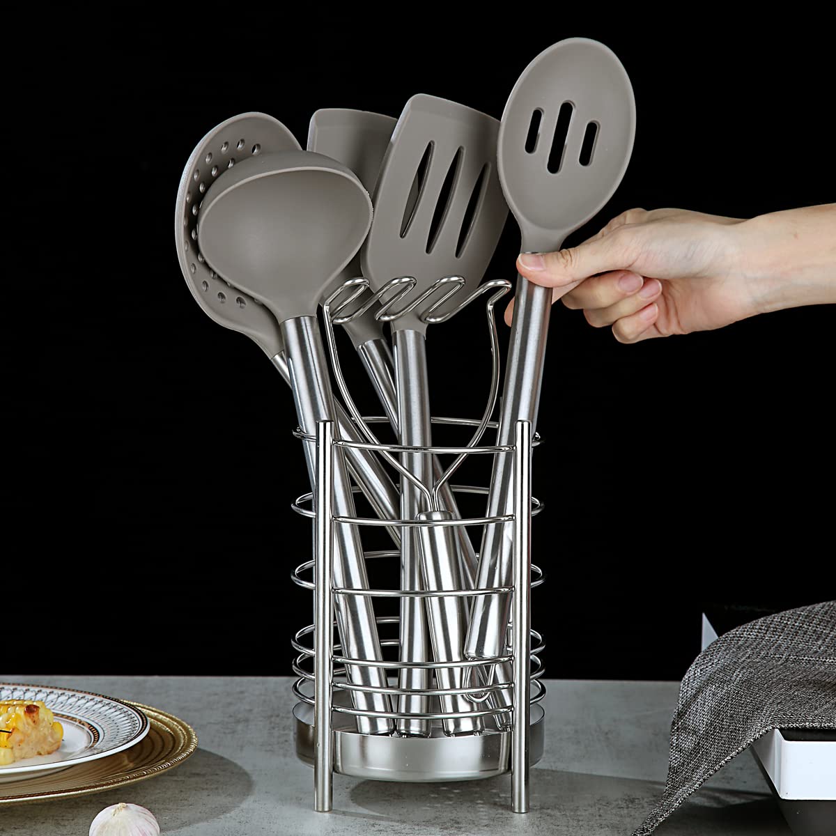Berglander 38-Piece Non-Stick Silicone Cooking Utensils Set with Stainless Steel Holder - Heat Resistant Kitchen Tools for Baking, Frying & Grilling - Dishwasher Safe for Easy Cleaning - Perfect for Home Chefs & Professional Kitchens