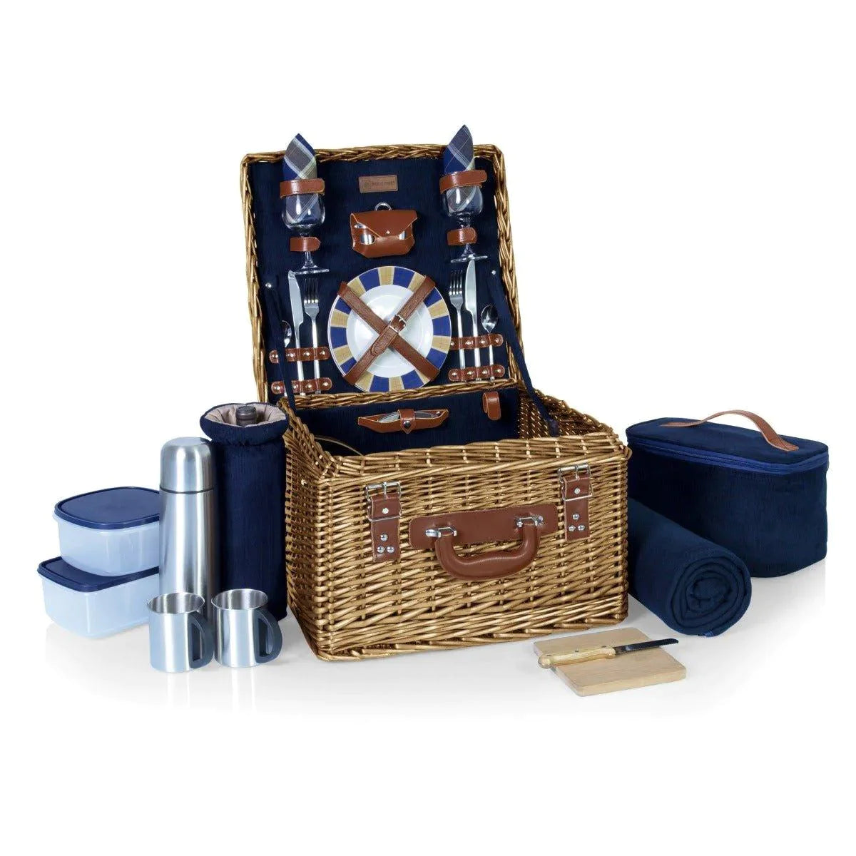 Premium Wicker Picnic Basket for Two - Insulated Compartment, Wine Holder & Complete Cutlery Set - Perfect for Romantic Dates, Beach Outings and Outdoor Dining