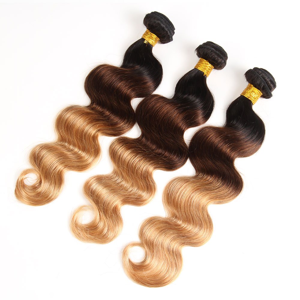 15A Brazilian Human Hair Bundles 100% Unprocessed Virgin Remy Hair - Body Wave 3 Bundles (T1B/4/27, 20
