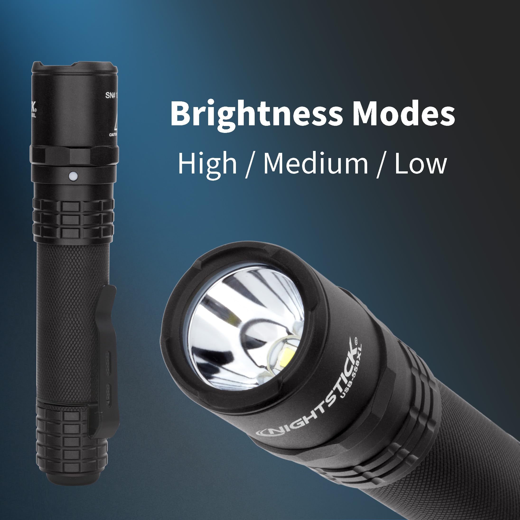Nightstick USB-558XL USB-C Rechargeable Tactical Flashlight - 1000 Lumens, Durable Black LED Flashlight for Police, Security, Hunting & Outdoor Adventures