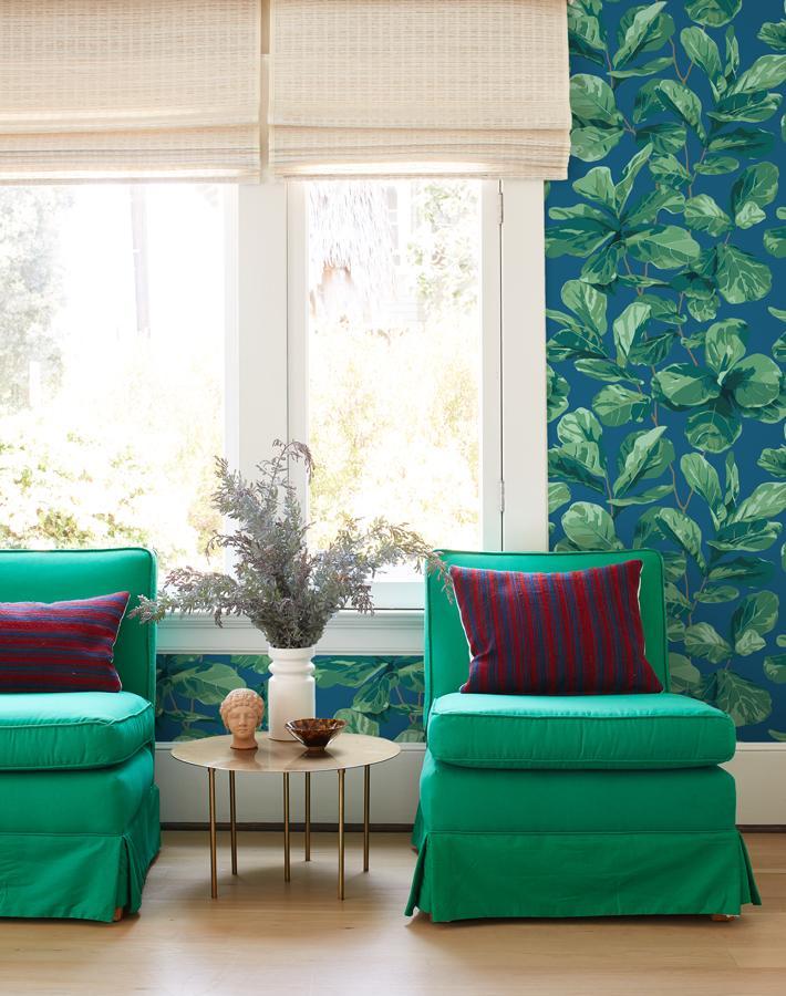 Nathan Turner Fiddle Fig Wallpaper in Cadet Blue - Botanical Peel and Stick Wallpaper for Living Room, Bedroom, and Nursery Decor