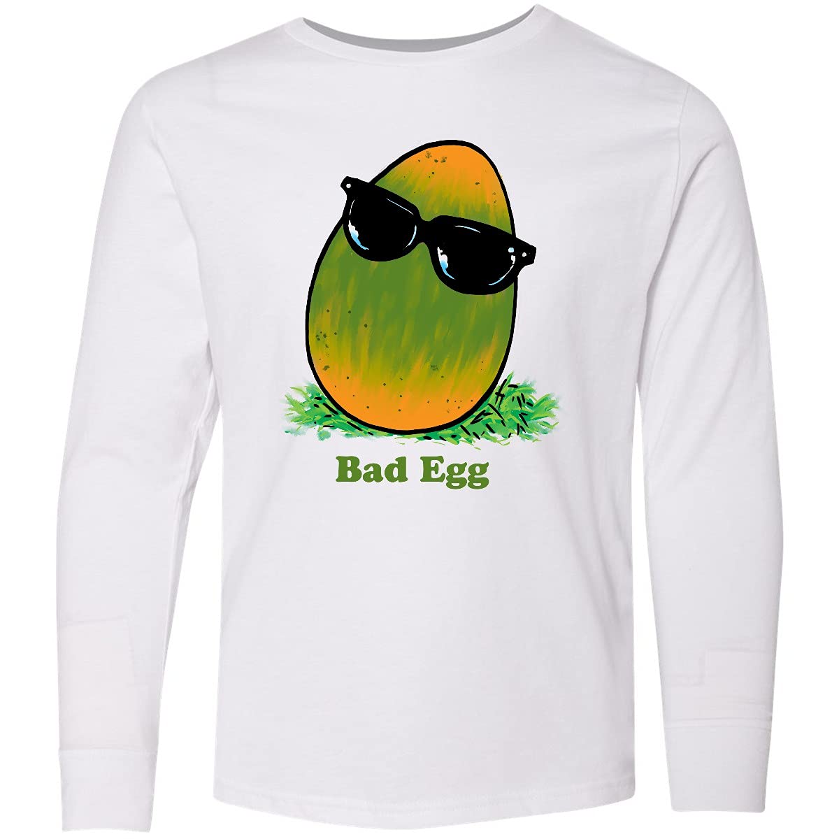 Easter Green and Yellow Bad Egg Youth Long Sleeve T-Shirt | Funny Easter Egg Design | Holiday Party Outfit for Kids & Teens