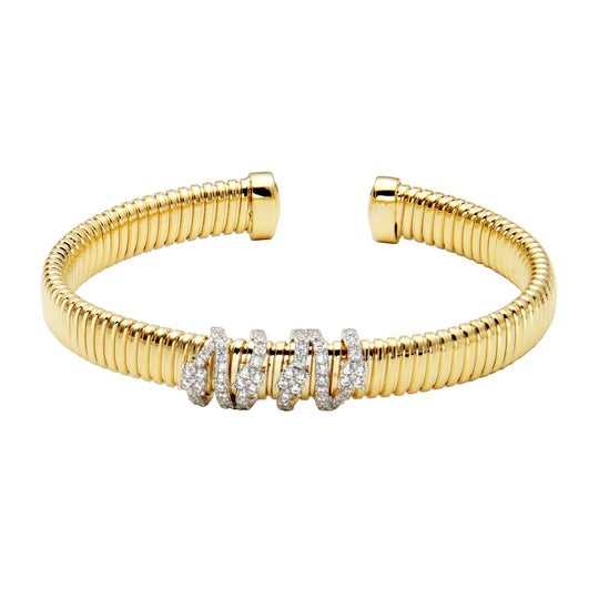 CZ Gold Plated Silver Tubogas Cuff Bangle Bracelet for Women - Elegant Fashion Jewelry Gift for Parties, Weddings & Special Occasions