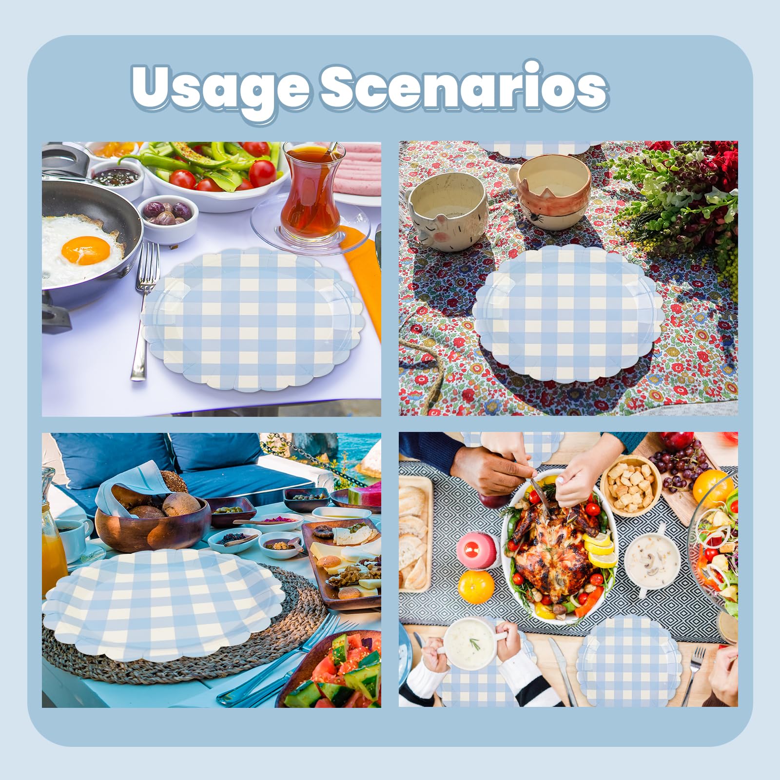 50PCS Light Blue Scalloped Paper Plates - 7 Inch Striped Disposable Dessert Plates for Cake, Salad, Fruit | Elegant Party Supplies for Birthday, Baby Shower, Wedding & Special Events | Perfect for Indoor/Outdoor Gatherings & Festive Celebrations