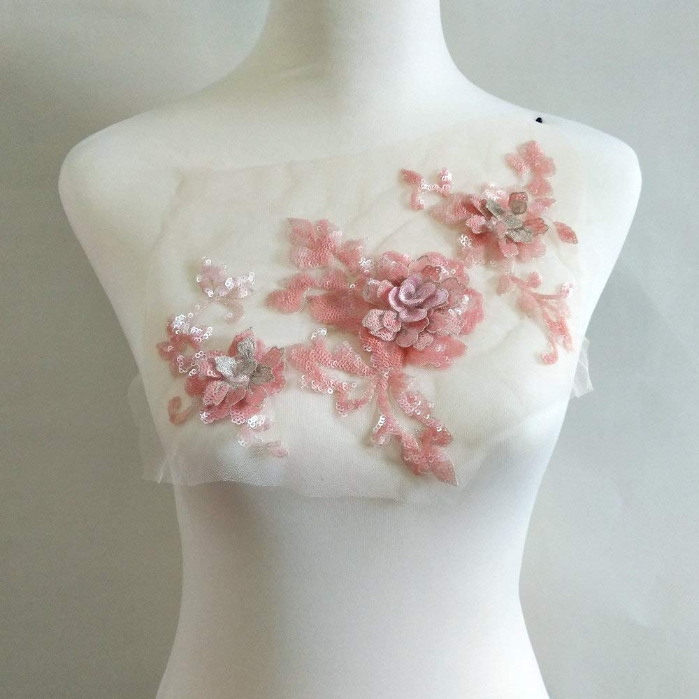 3D Embroidery Sequins Rose Patches - DIY Sewing Iron-On Appliques for Dresses, Costumes & Performance Wear - Handmade Garment Decoration Accessories (Pink) | Perfect for Dance Costumes, Prom Dresses & Fashion Design Projects