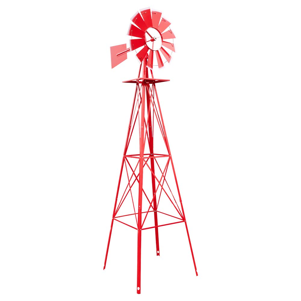 GUOfeudallord 8FT Weather Resistant Metal Garden Windmill - Decorative Red Wind Mill for Yard, Backyard & Outdoor Decor | Perfect for Farmhouse, Cottage & Rustic Landscaping