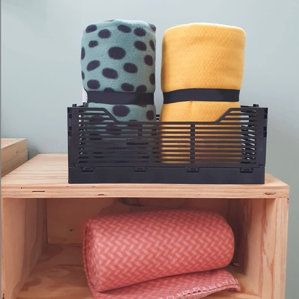 Stackable Folding Storage Crate - White Medium (3-Pack) for Desk Organization, Beauty Supplies & Closet Storage - Perfect for Home, Office & Dorm Room Organization