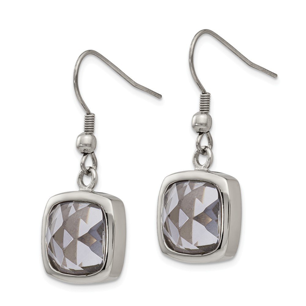 Polished Stainless Steel Square Glass Shepherd Hook Earrings for Women - Elegant Dangle Earrings for Parties, Weddings & Everyday Wear