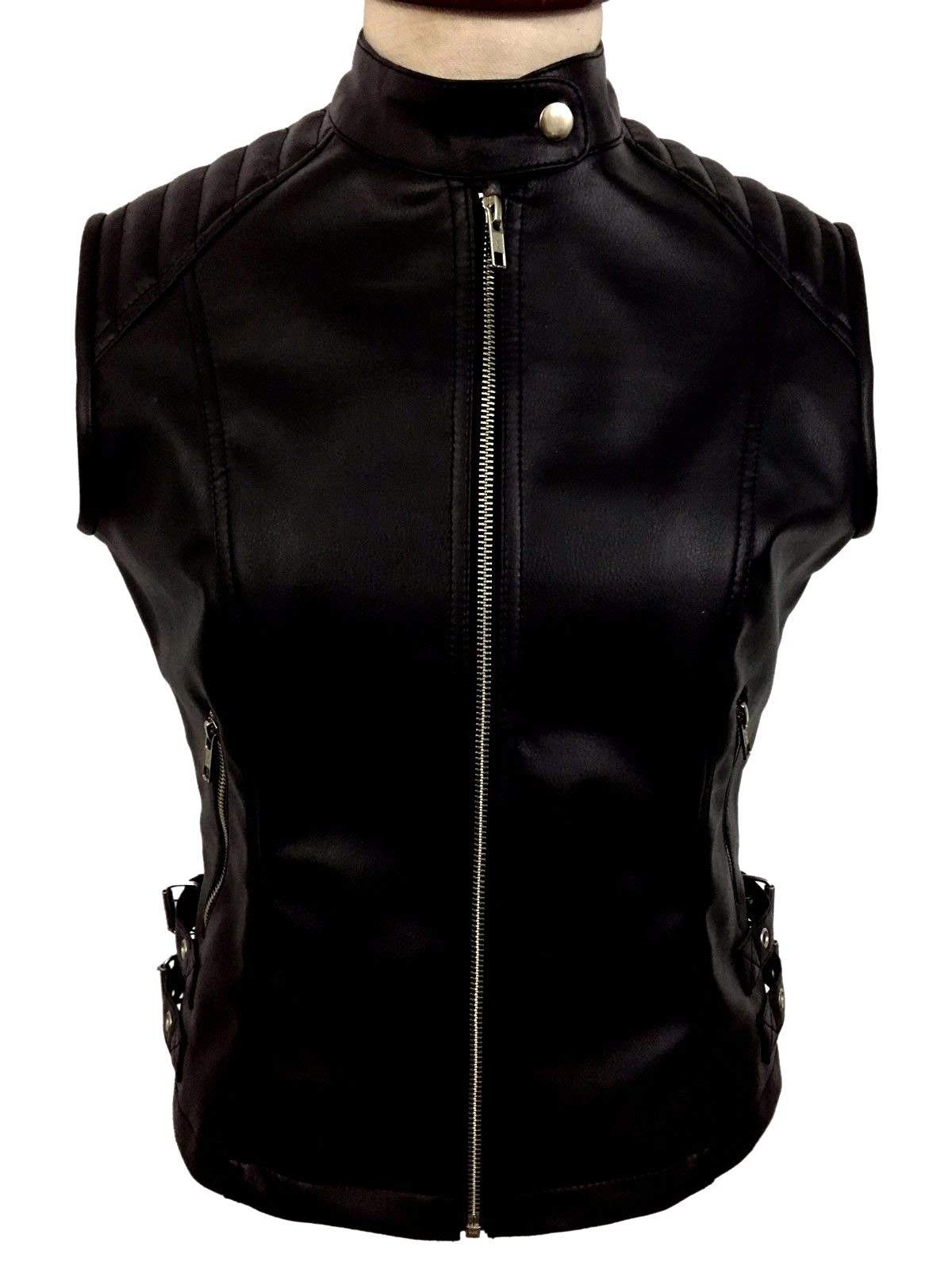 Genuine Black Sheep Leather Biker Vest for Women - Stylish Waistcoat for Motorcycle Riding & Casual Outfits