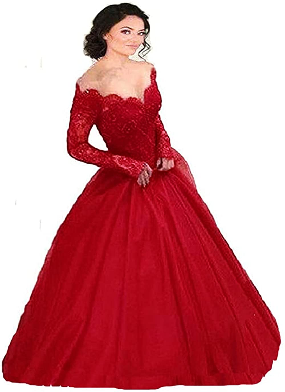 Elegant Off Shoulder Lace Satin Quinceanera Dress for Women - Long Sleeve Formal Prom Gown BD2822C | Perfect for Weddings, Parties & Special Occasions