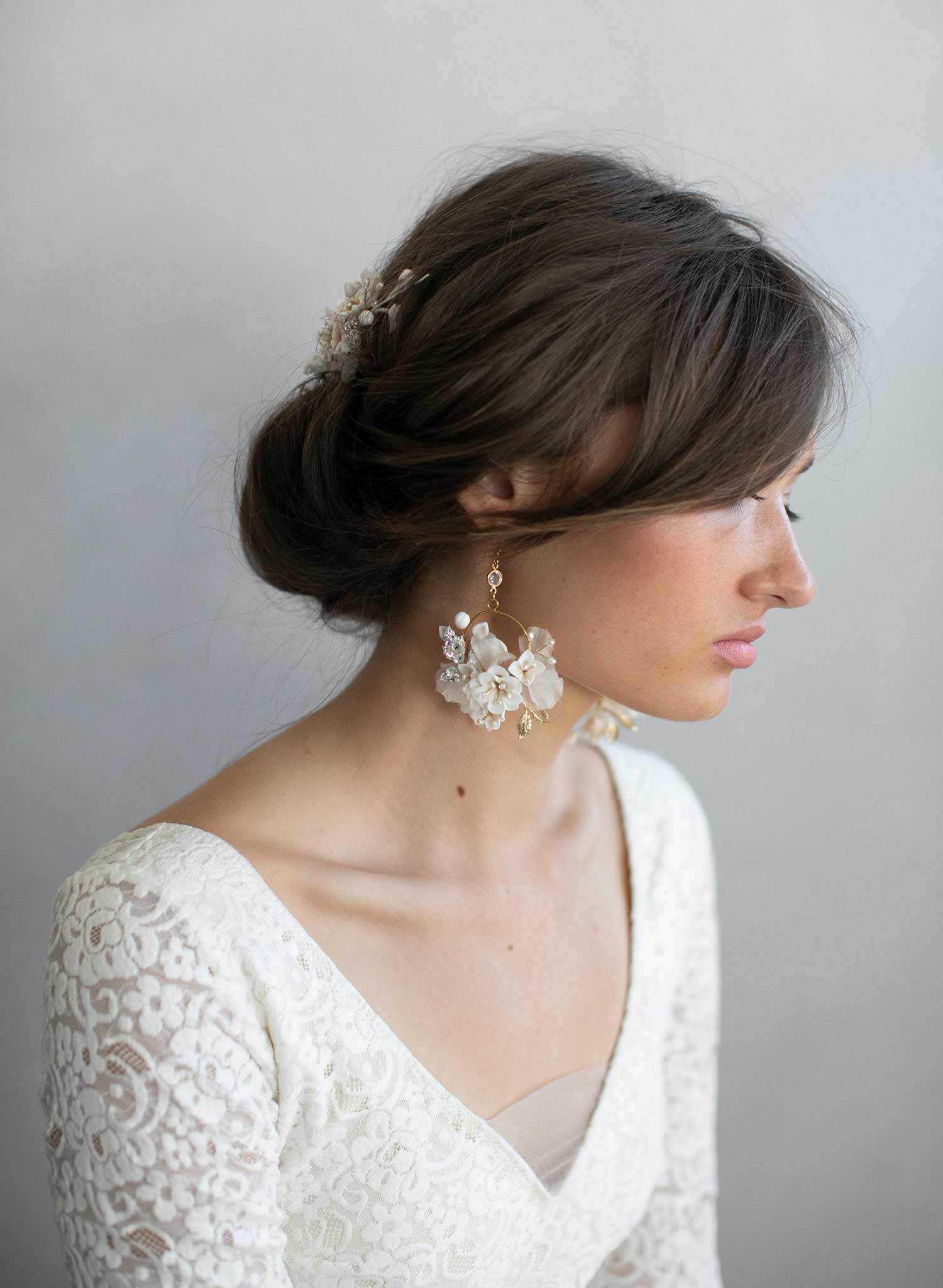 Creamy Blossom & Silk Flower Earrings - Style #951 | Elegant Floral Dangle Earrings for Women, Weddings, Parties & Special Occasions