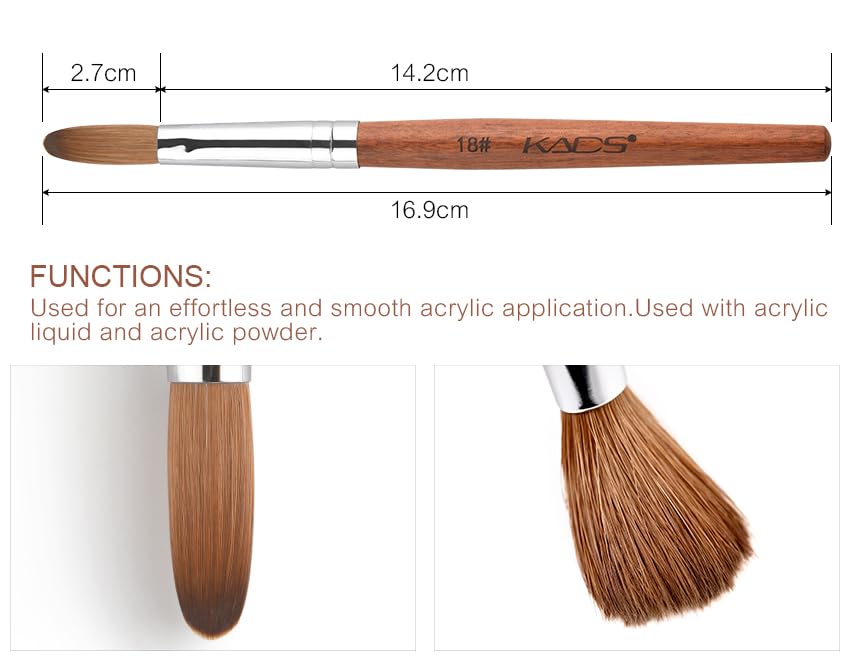 Professional Kolinsky Acrylic Nail Brush - Red Wooden Handle Salon Brush for Acrylic Nails (Size 18#) - Perfect for Nail Art, Extensions & Salon Manicures