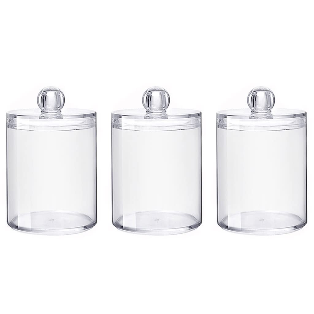 3-Piece Clear Plastic Storage Containers with Lids - Multipurpose Cotton Swab Organizer Box, Makeup Ball Pad Holder Jar | Perfect for Bathroom, Vanity & Travel Organization (One Size)