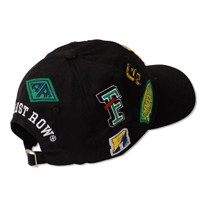 FIRST ROW Multi Patch Baseball Cap - Stylish Black Adjustable Hat for Men & Women | Perfect for Outdoor Sports, Casual Wear & Fashion Accessories