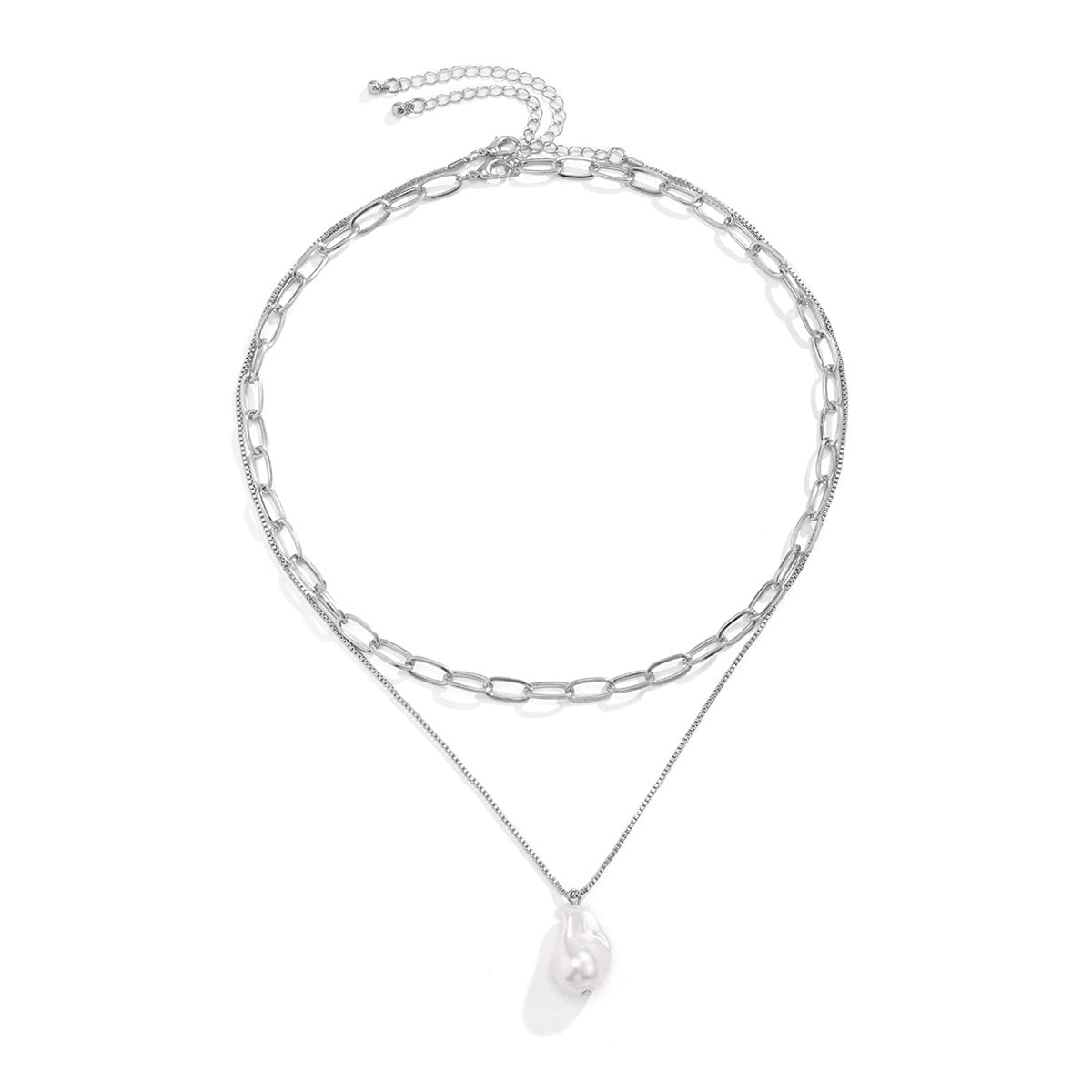 14K Gold Pearl Necklace for Women - Paperclip Link Chain, Layered Evil Eye & Baroque Choker, Dainty Retro Charm Pendant - Perfect for Weddings, Parties & Everyday Elegance