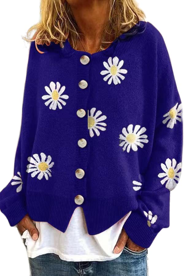 Cute Daisy Flower Cardigan Sweater for Women - Oversized Aesthetic Button Down Open Front Knit Sweater | Perfect for Spring Outfits, Date Nights & Casual Wear