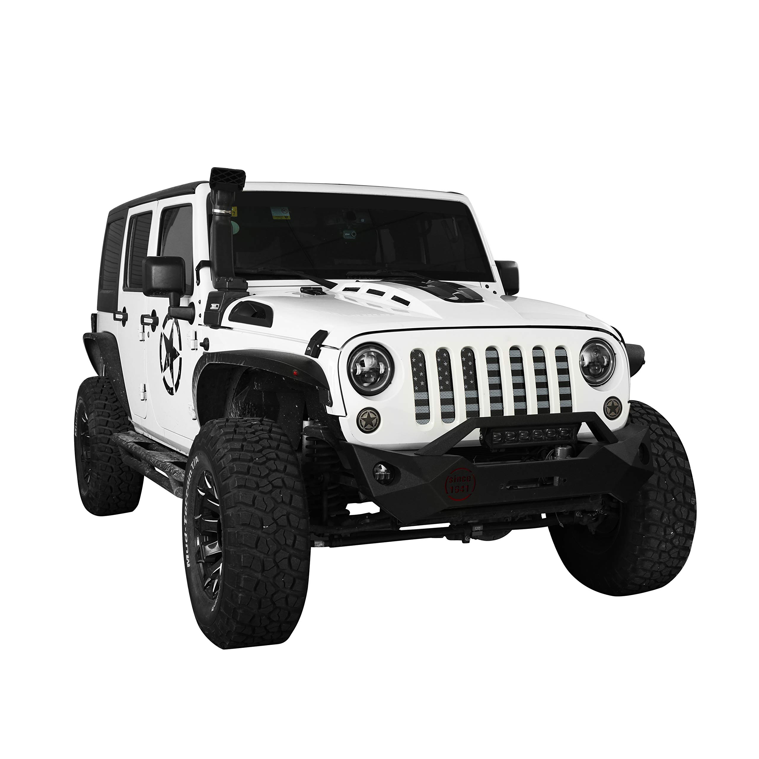 Hooke Road Black Front Grill Mesh Grille Insert with US Flag Design for 2007-2018 Jeep Wrangler JK & Unlimited - Off-Road Protection & Custom Style Upgrade