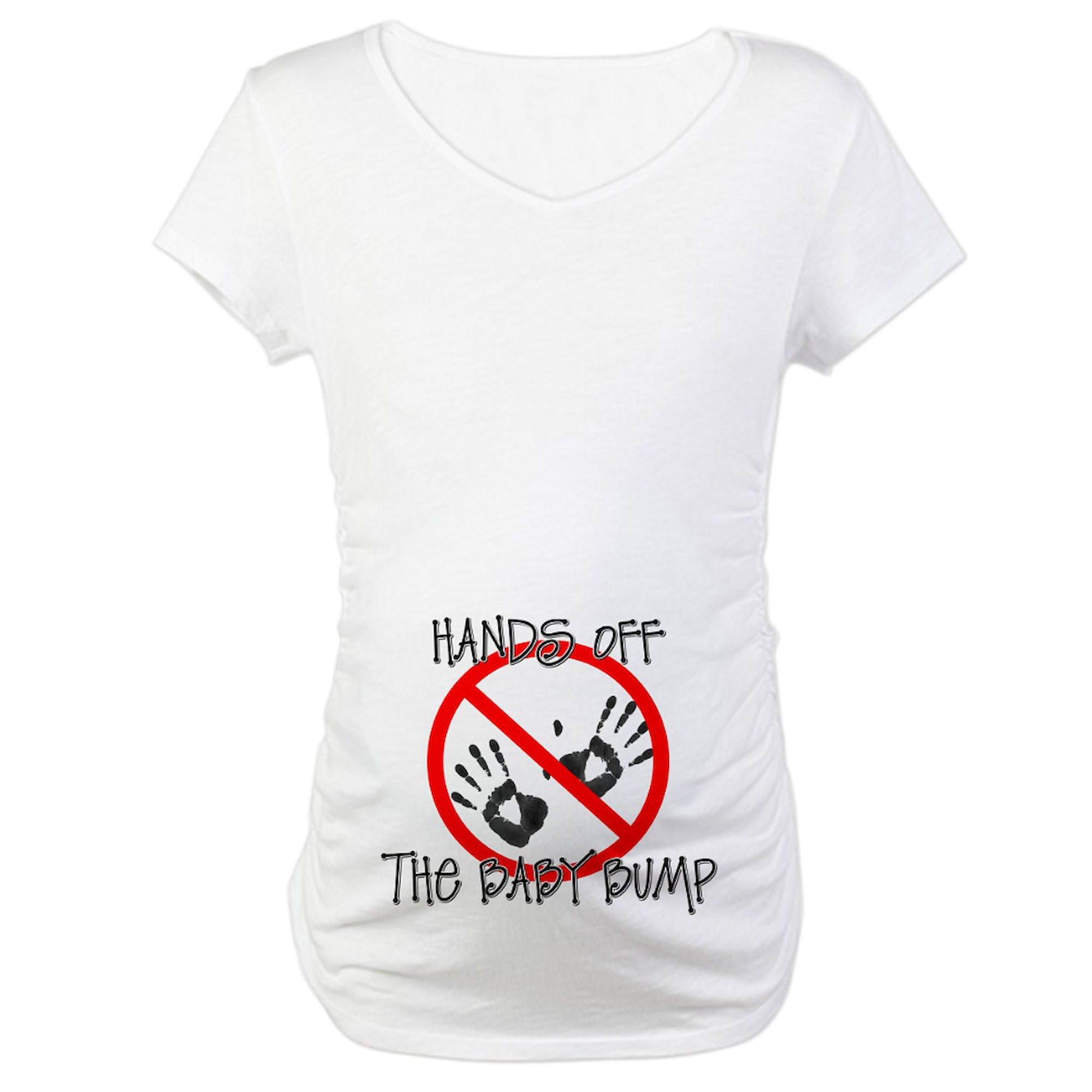 Hands Off The Baby Bump Maternity T-Shirt - Red Women's Ruched Side Pregnancy Shirt for Expecting Moms | Perfect for Baby Showers, Maternity Photos & Casual Wear
