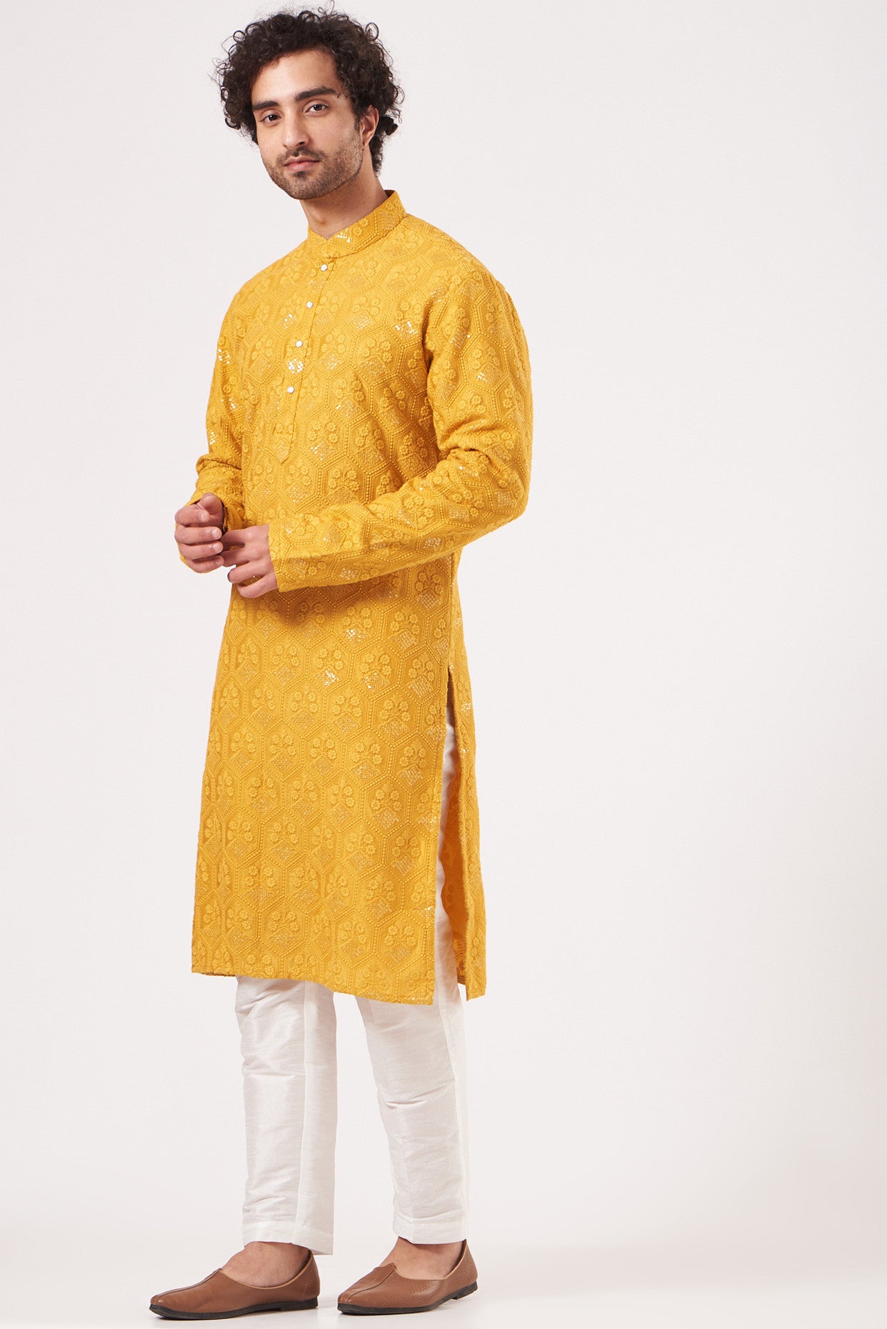 Mustard Yellow Embroidered Kurta for Women - Traditional Indian Tunic Top for Casual Wear & Festive Occasions