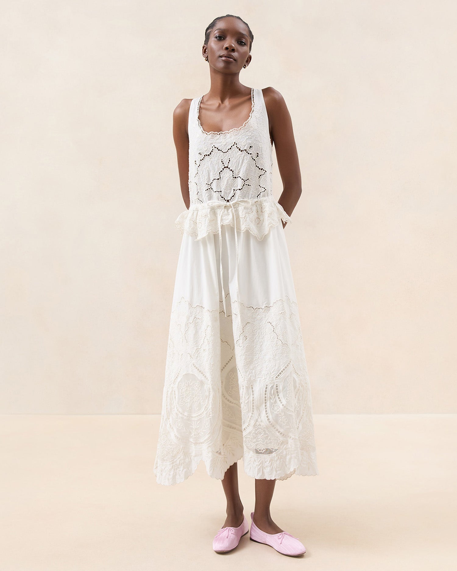 Dominique Milk Lace Paneled Dress - Elegant Floral Lace Women's Party Dress for Weddings, Cocktails & Special Occasions