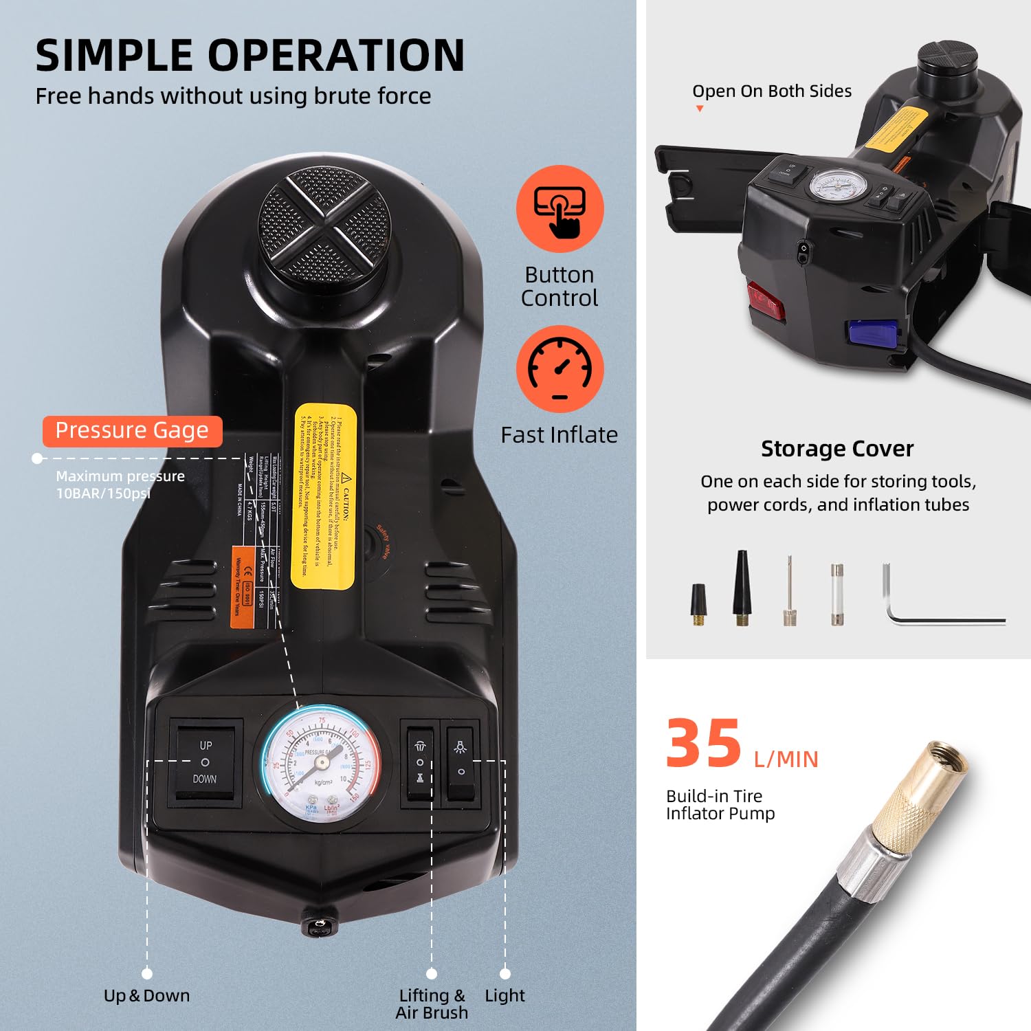 5 Ton 12V Electric Car Jack Kit with Electric Impact Wrench & Air Compressor - Heavy Duty SUV Lift for Emergency Roadside Repairs & Tire Changes - Perfect for Off-Roading, Camping & Vehicle Maintenance