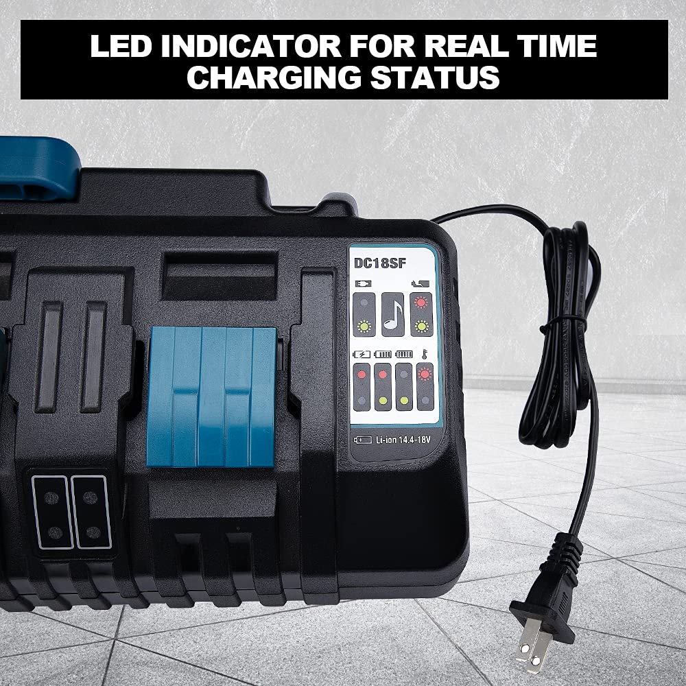 WaxPar DC18SF 4-Port 12A Fast Charger for Makita 18V Batteries | Multi-Battery Charging Station | Perfect for Power Tools, DIY Projects & Job Sites